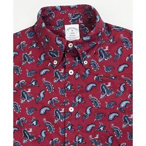 Brooks Brothers Regent Size Medium Mens Burgundy Black Paisley Button Down Shirt